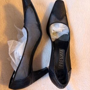 Prevata Made in Italy black leather mesh heels size 6